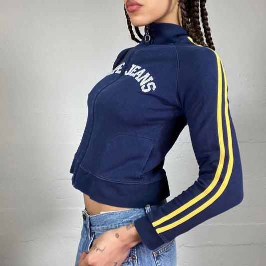 Vintage 2000's Pepe Jeans Blue Zip Up Jacket with Yellow Brand Print Detail (S)
