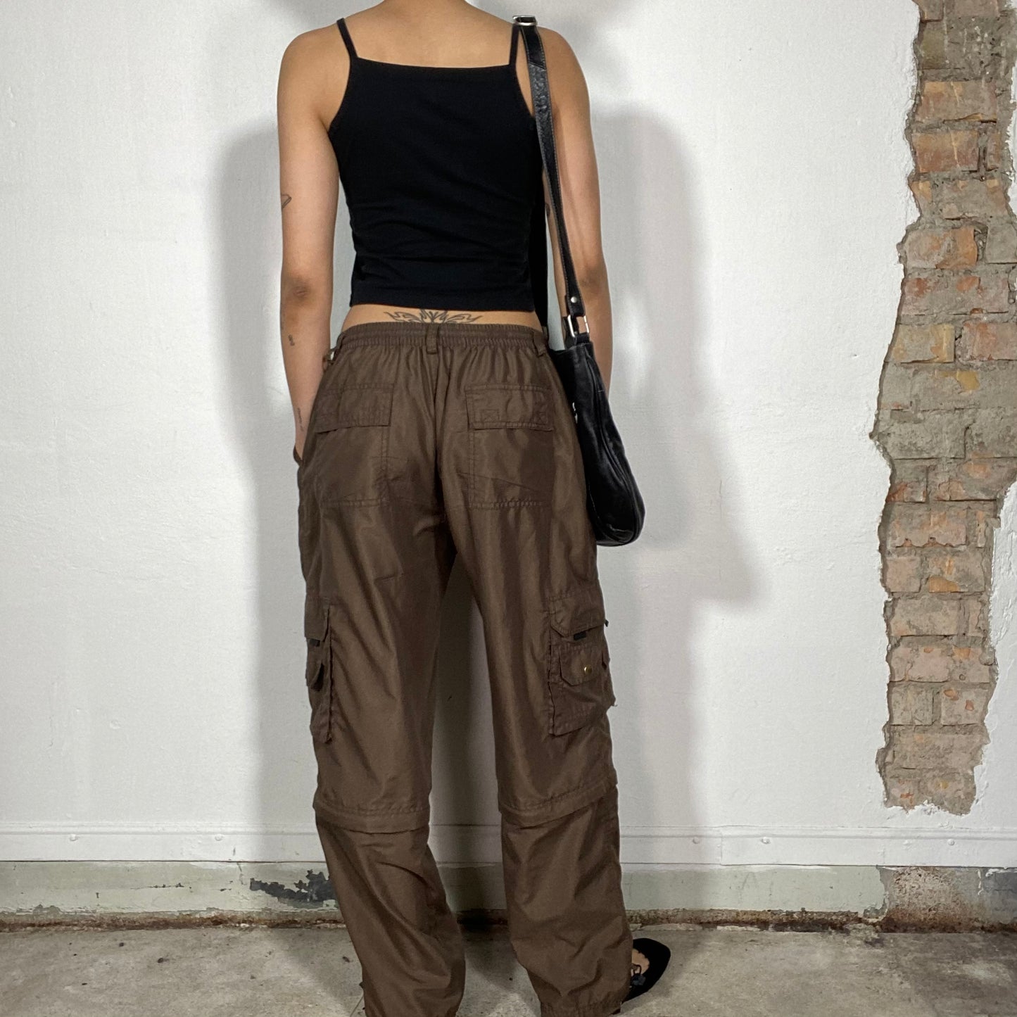 Vintage 2000's Cyber Brown Cargo Pants with Zipper to Shorten (M)