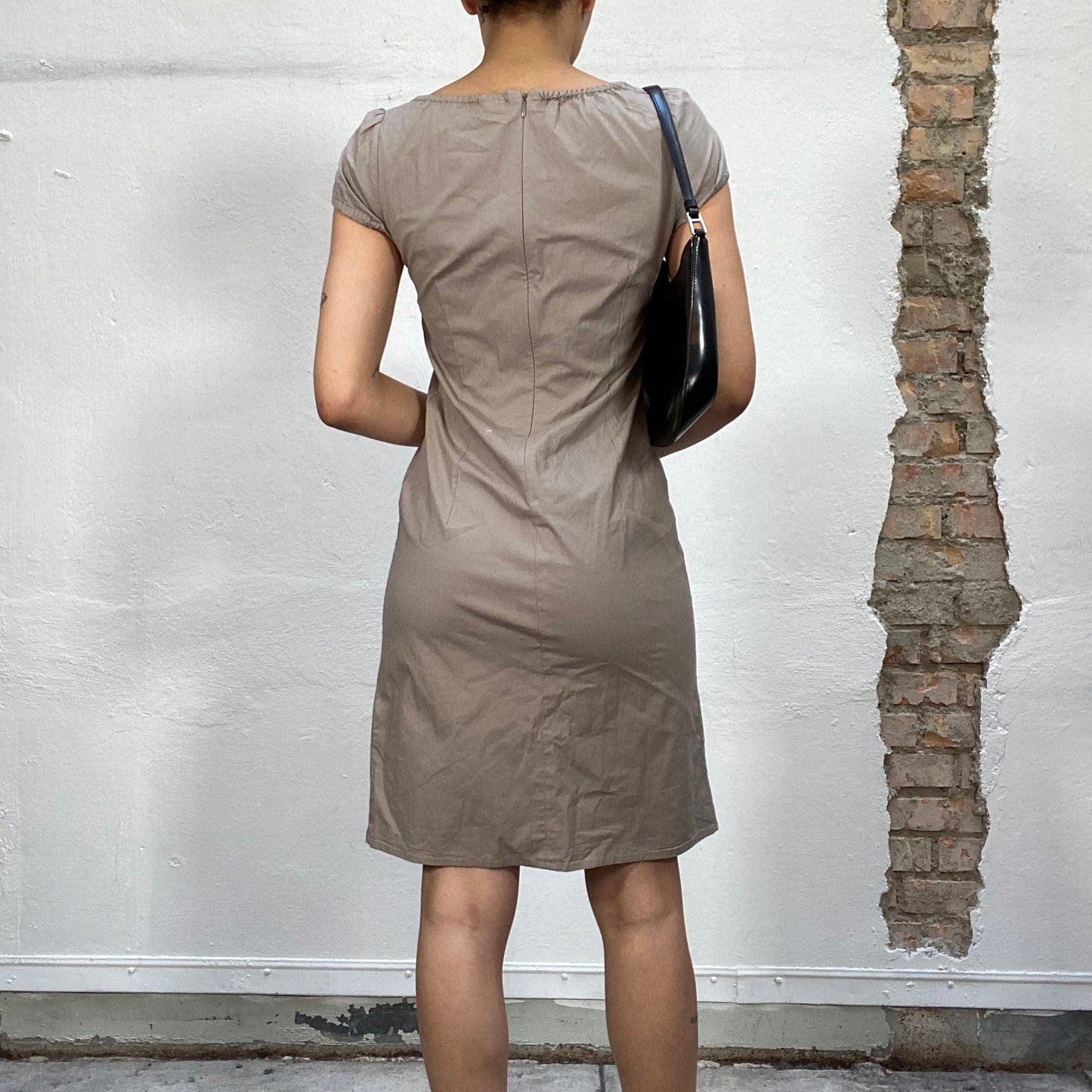 Vintage 2000's Classic Cargo Khaki Dress with Bow Detail (S)