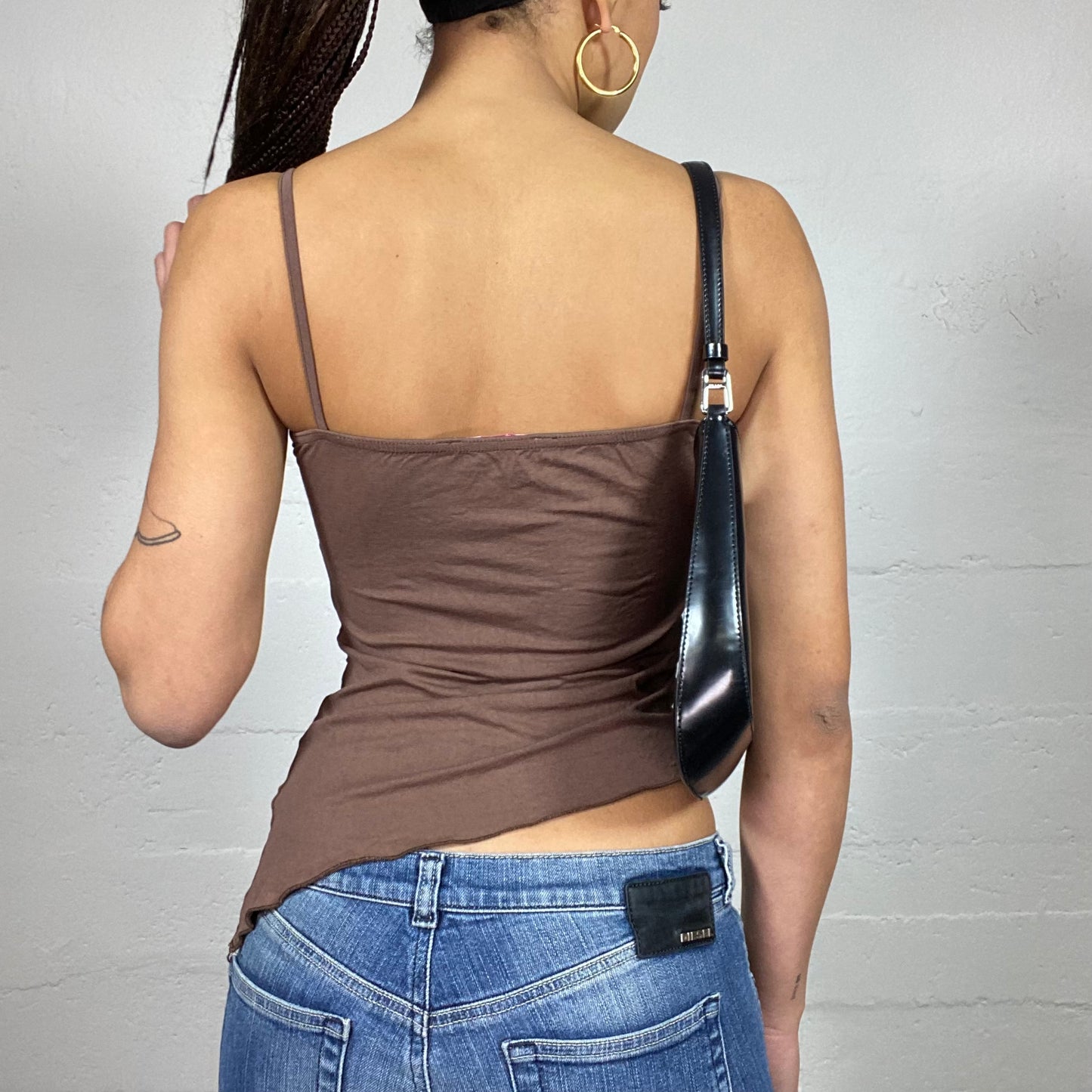 Vintage 2000's Downtown Girl Brown Asymmetric Cut Top (S)
