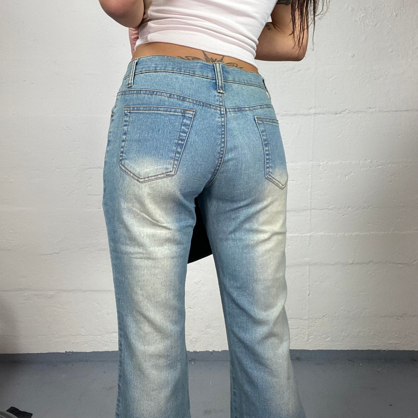 Vintage 2000's Downtown Girl Light Denim Pants with Ethnic Leg Cut Out Detail (S)