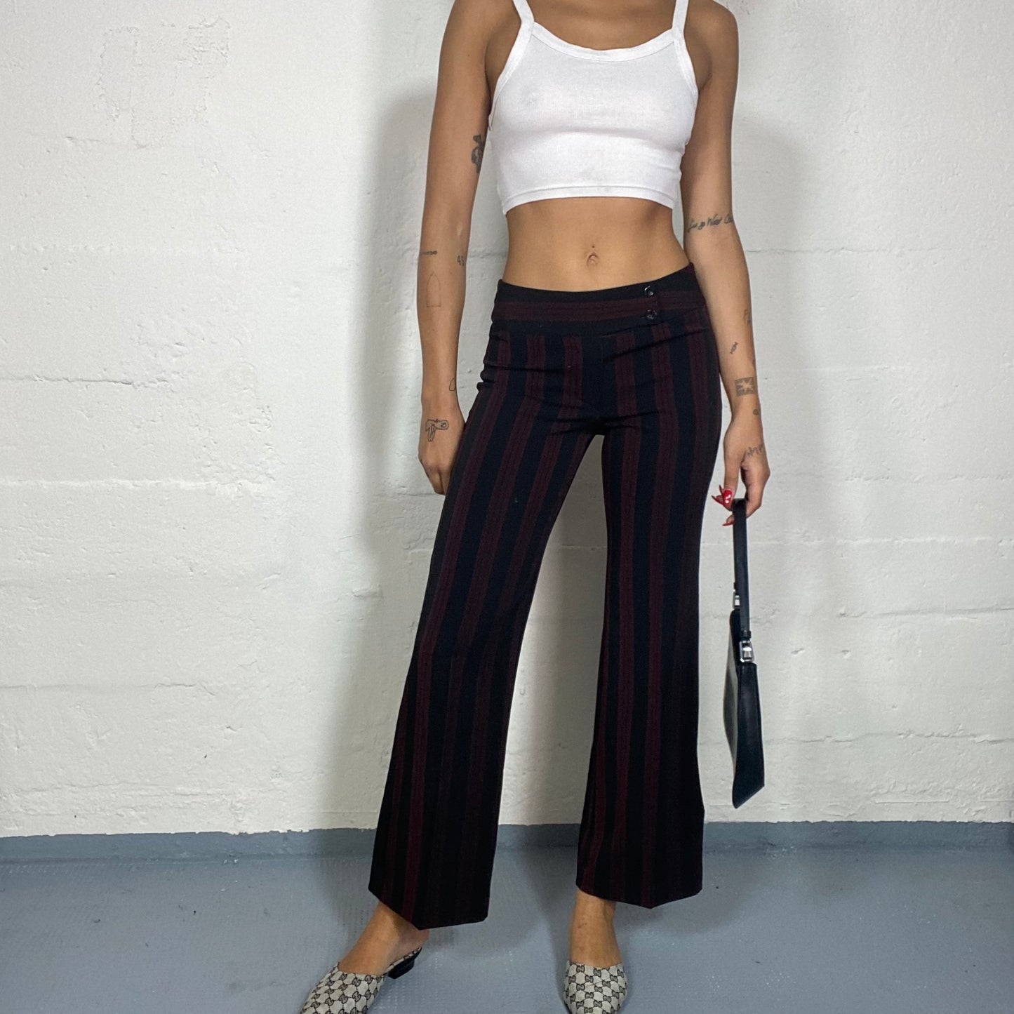 Vintage 90's Office Black Pants with Bordeaux Stripe Print (XS/S)