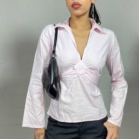 Vintage 2000's Model Off Duty Soft Pink Shirt with Big Collar and Crossed Waist Belt (S)