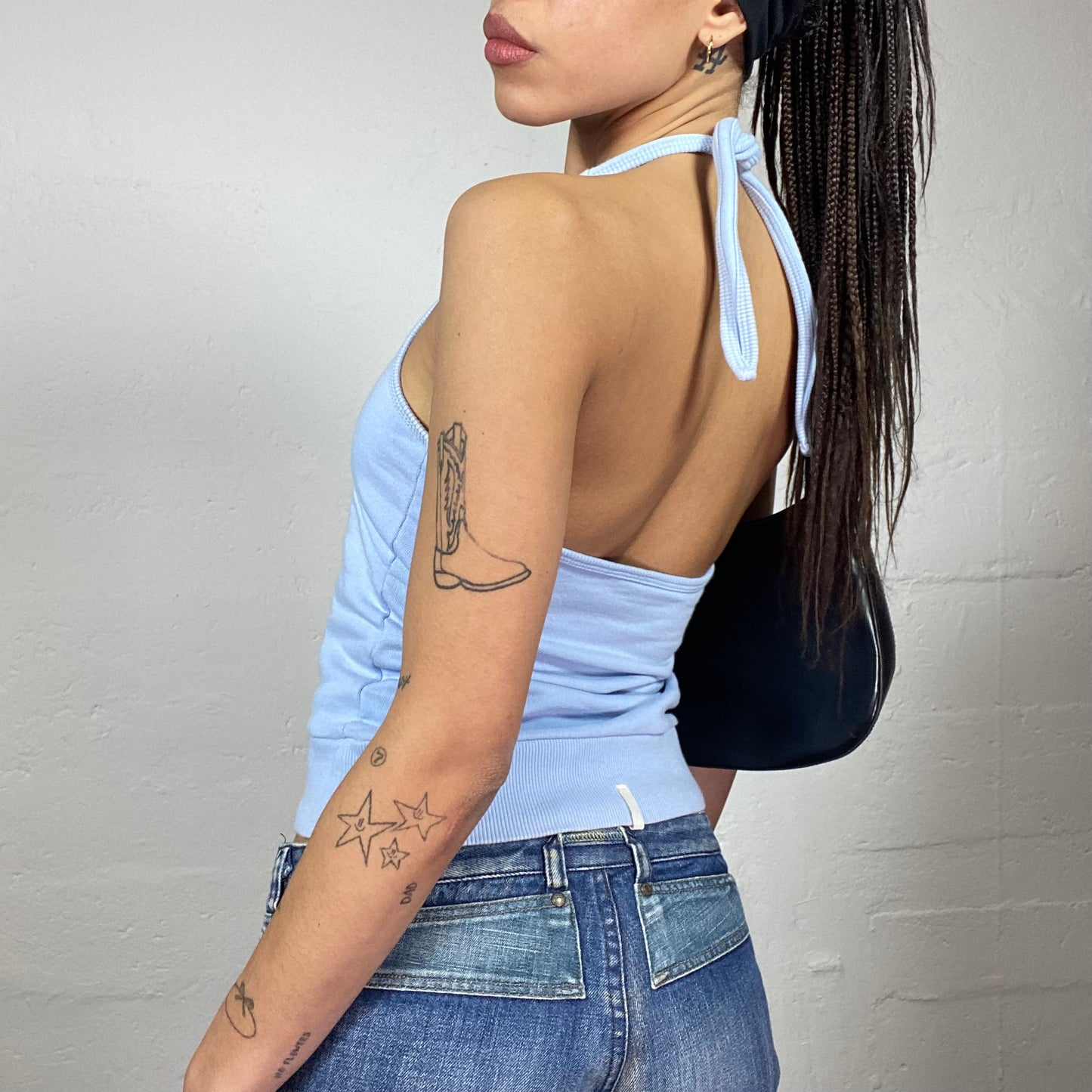 Vintage 2000's Puma College Girl Baby Blue Neckholder Top with Brand Name Print (S)