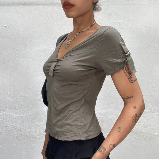 Vintage 90's Grunge Khaki Top with Buckle Detail (M)