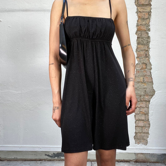 Vintage 2000's Romantic Black Jumper Dress with Ruffled Chest Detail (S/M)