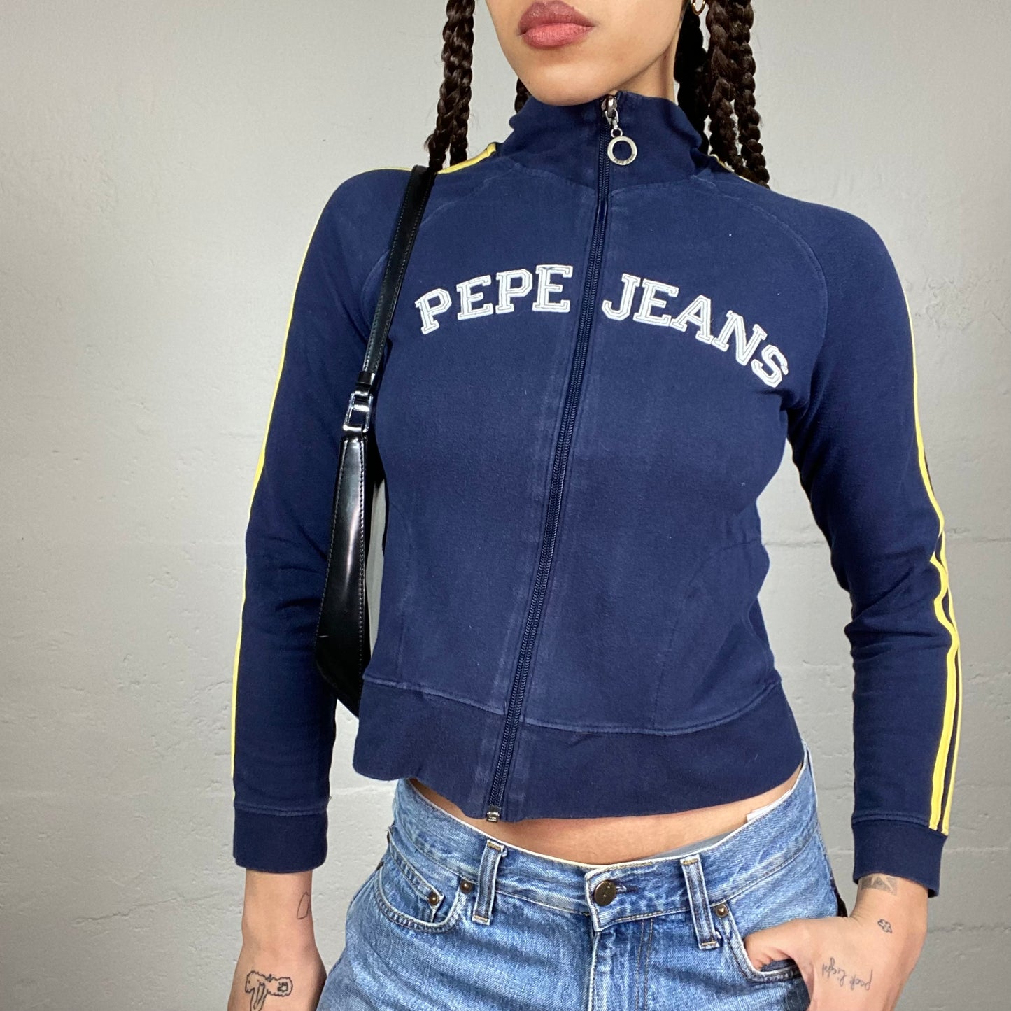 Vintage 2000's Pepe Jeans Blue Zip Up Jacket with Yellow Brand Print Detail (S)