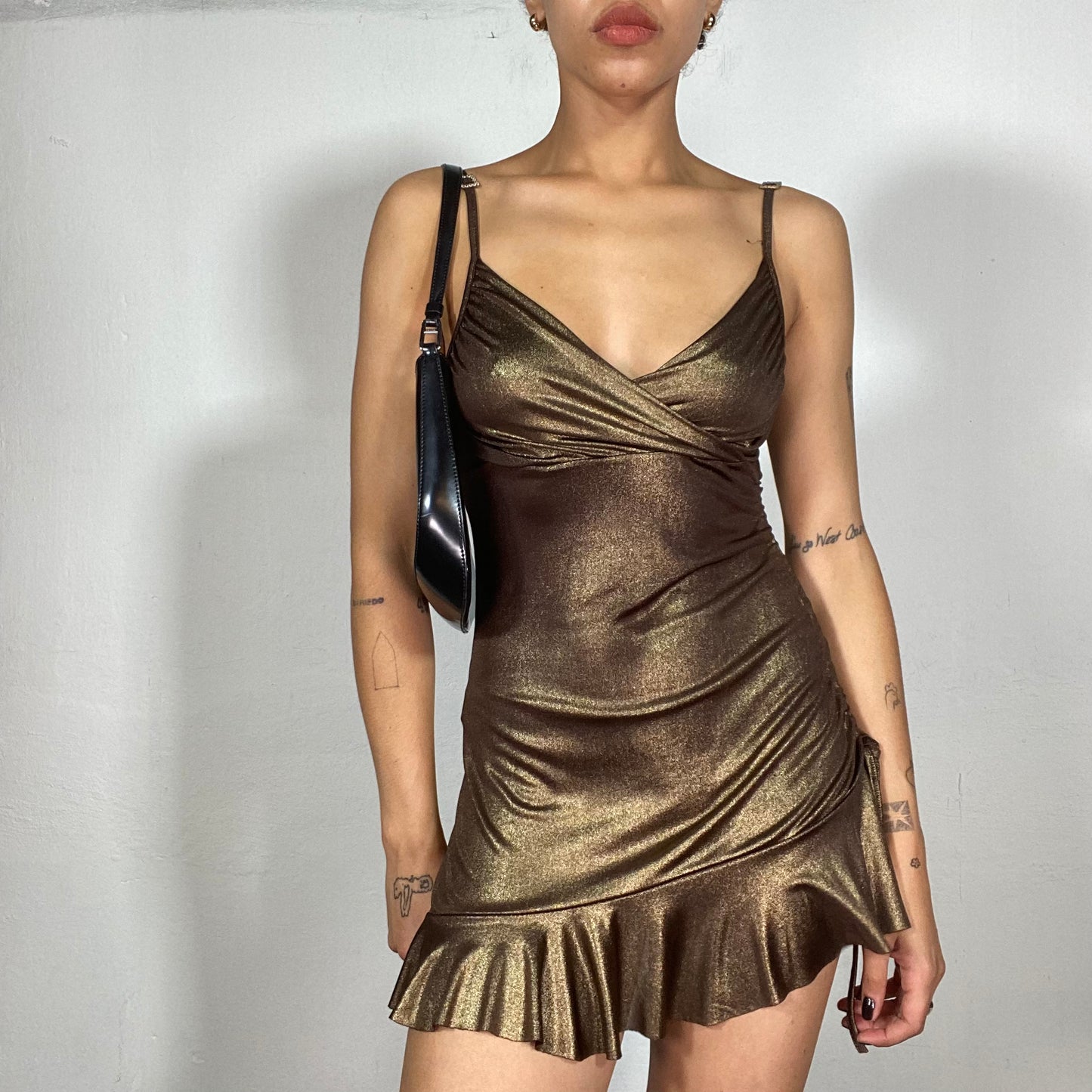 Vintage 2000's Funky Gold Glitter Mini Dress (S)