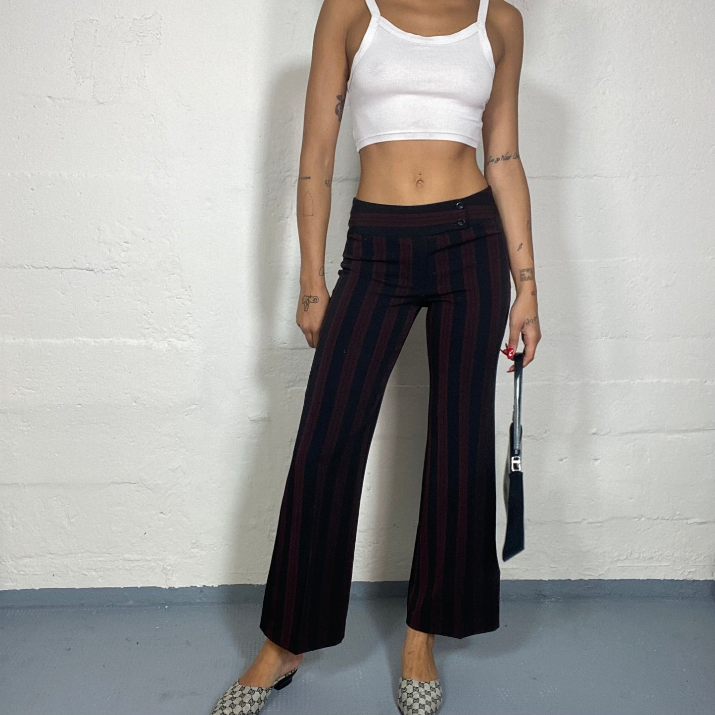 Vintage 90's Office Black Pants with Bordeaux Stripe Print (XS/S)