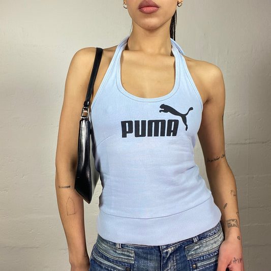 Vintage 2000's Puma College Girl Baby Blue Neckholder Top with Brand Name Print (S)