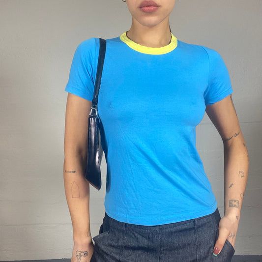 Vintage 90's Diesel Downtown Girl Blue Top with Yellow Back Print (S)