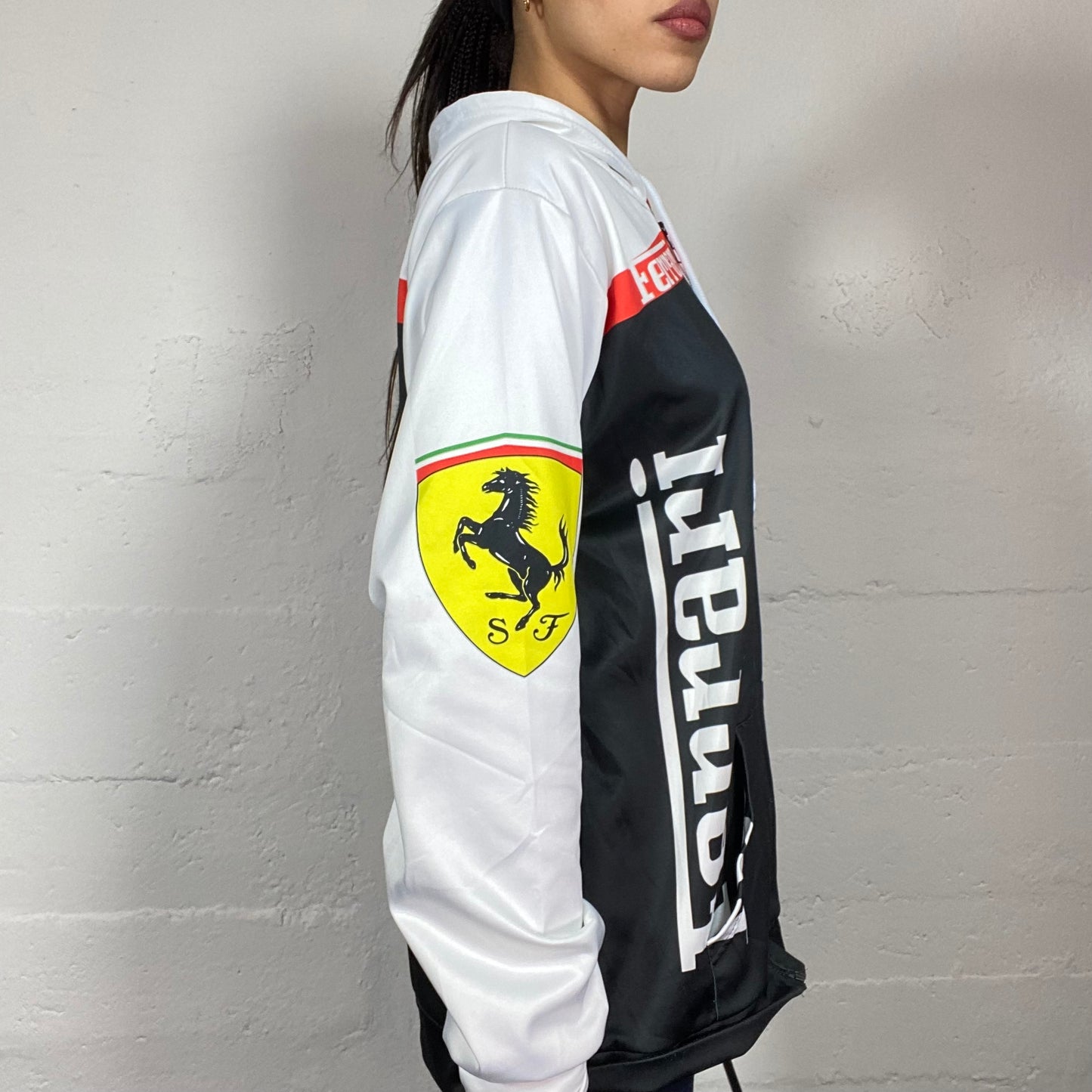 Vintage 2000's Ferrari Sporty Black and White Oversized Racers Jacket ...