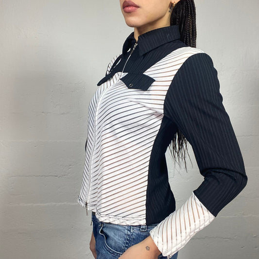 Vintage 90's Rachel Green White Zip Up Shirt with Black Panel Part (S)