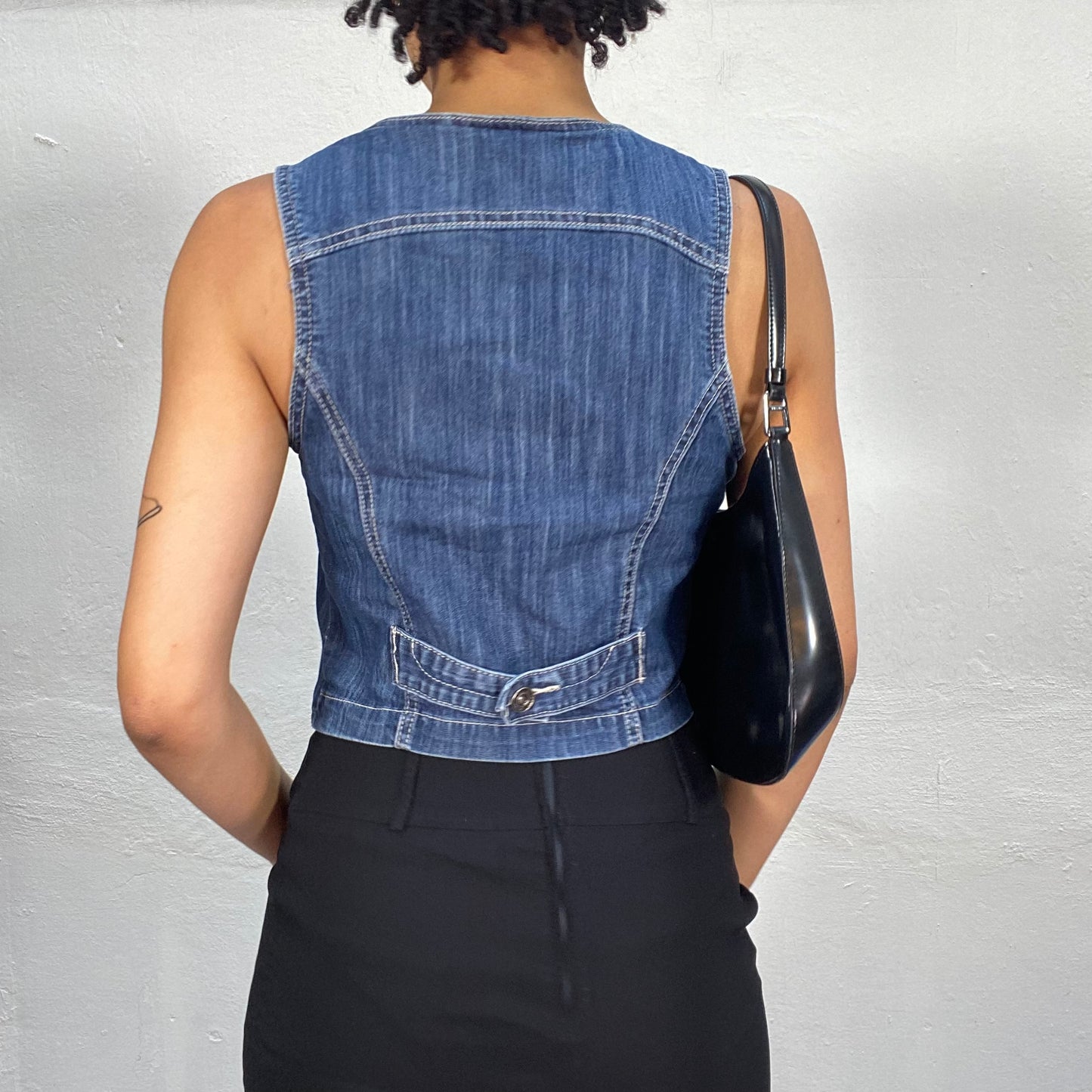 Vintage 2000's Grunge Denim Vest with Zipper Detail (S)