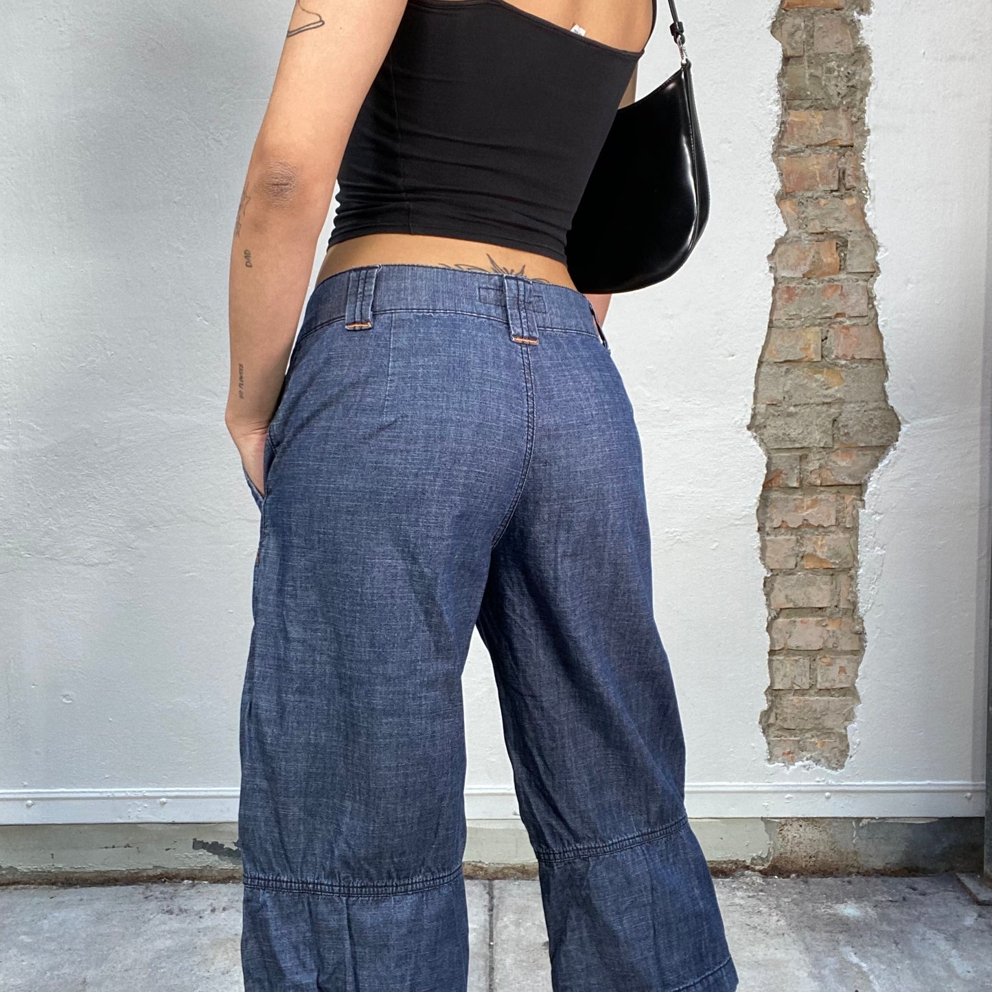 Vintage 90's Streetstyle Dark Denim Capris with Orange Contrast Stitching (S)