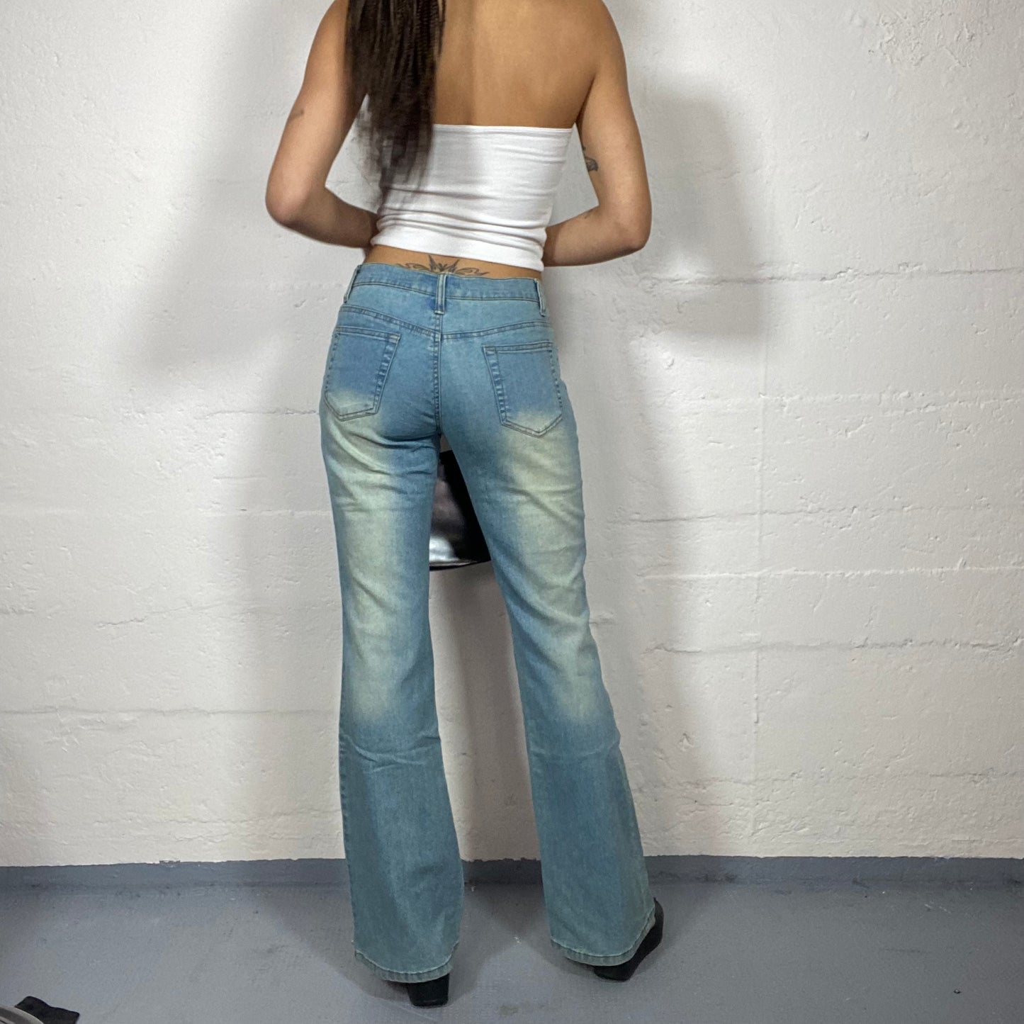 Vintage 2000's Downtown Girl Light Denim Pants with Ethnic Leg Cut Out Detail (S)