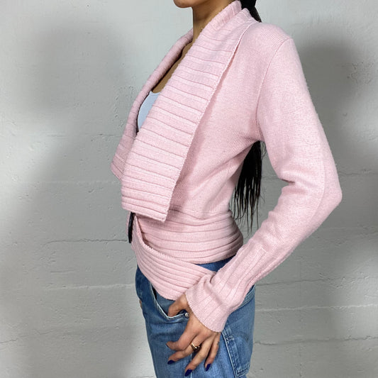 Vintage 2000's Ballet Baby Pink Knit Cardigan with Belted Round Buckle Detail (M)