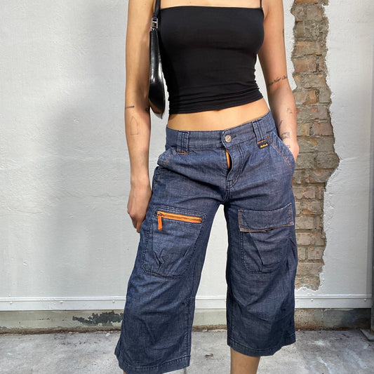 Vintage 90's Streetstyle Dark Denim Capris with Orange Contrast Stitching (S)