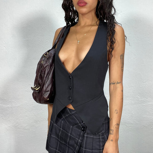 Vintage 2000's Office Black Vest Top (M)