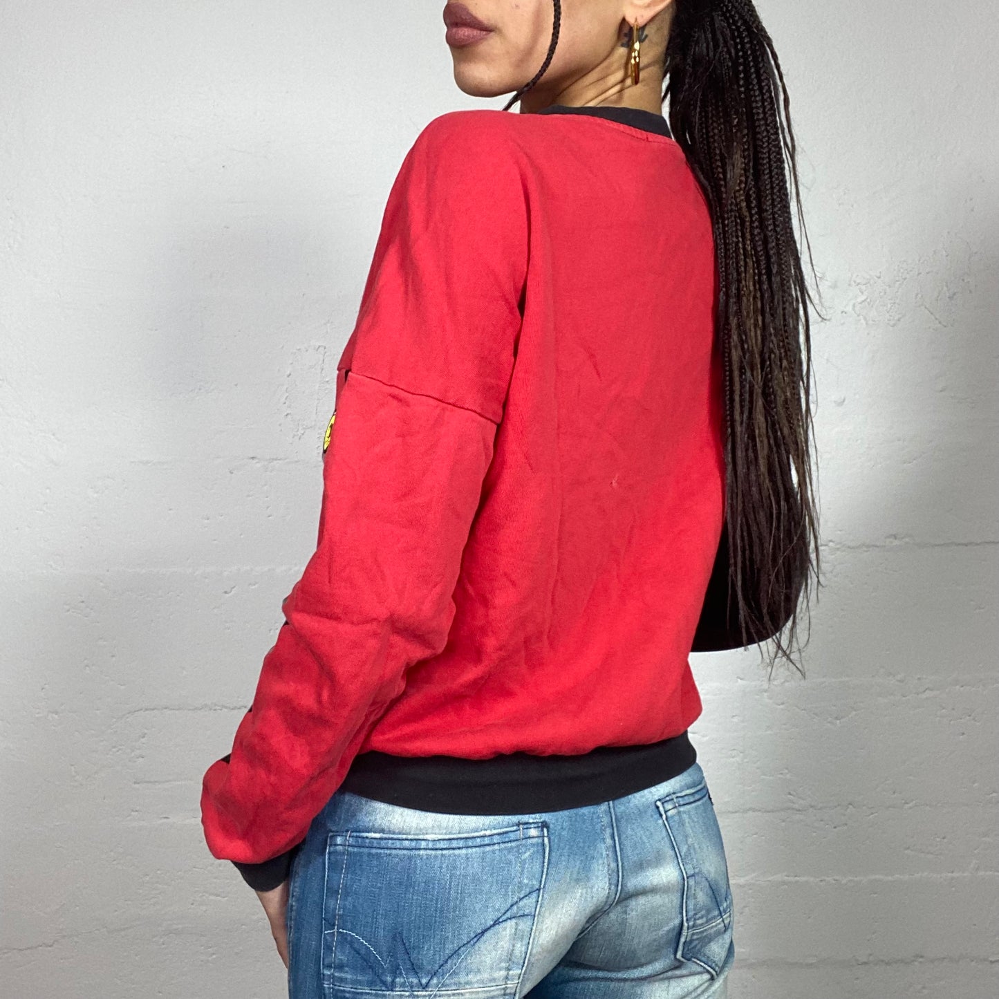Vintage 2000's Ferrari Sporty Red Zip Up Sweater with Black Trim Detail (M)