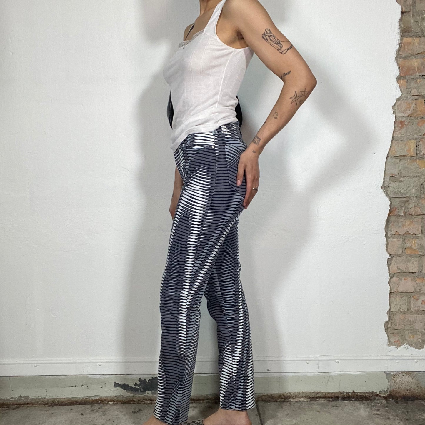 Vintage 2000's Archive Versace Grey Pants with Rhombus Print (S)