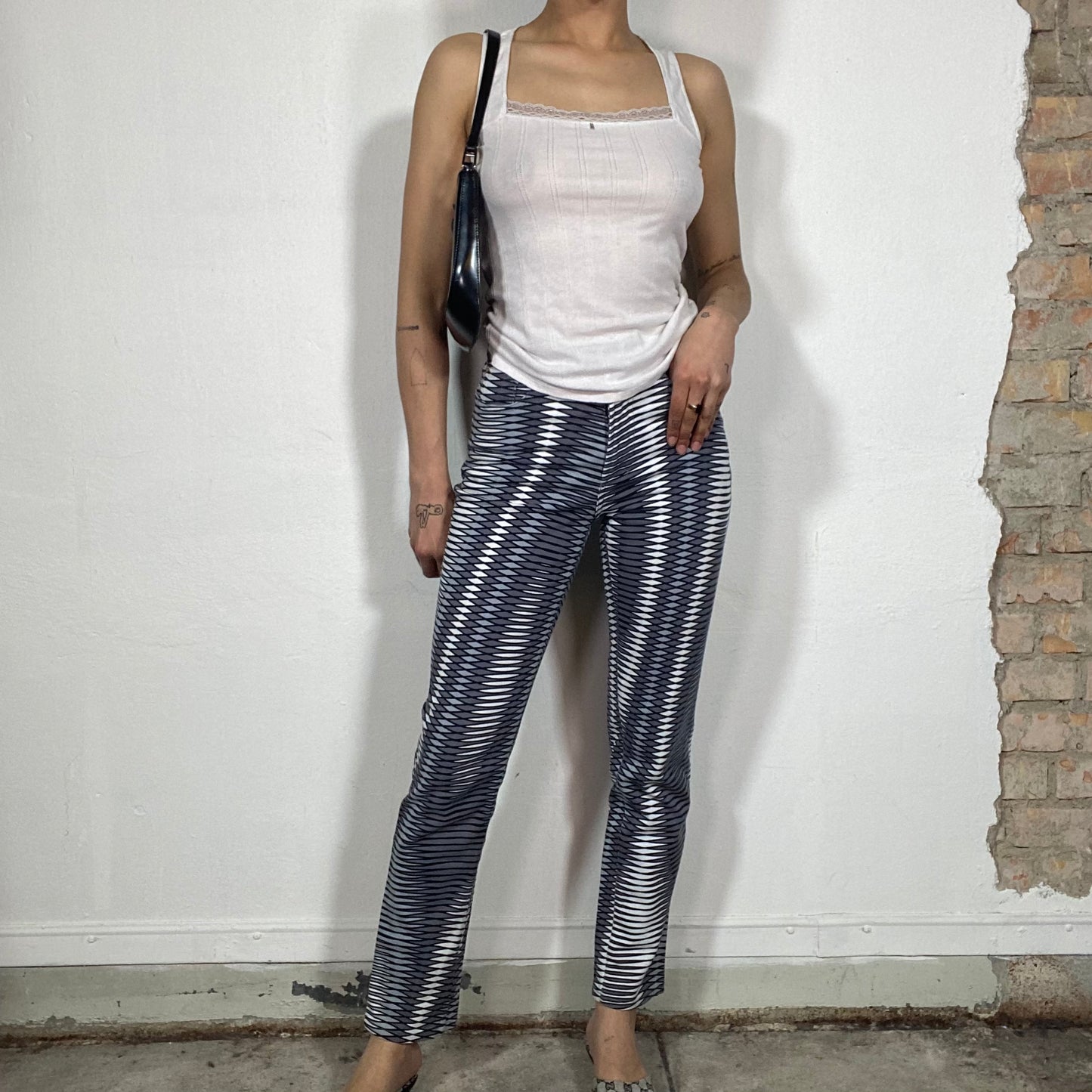 Vintage 2000's Archive Versace Grey Pants with Rhombus Print (S)