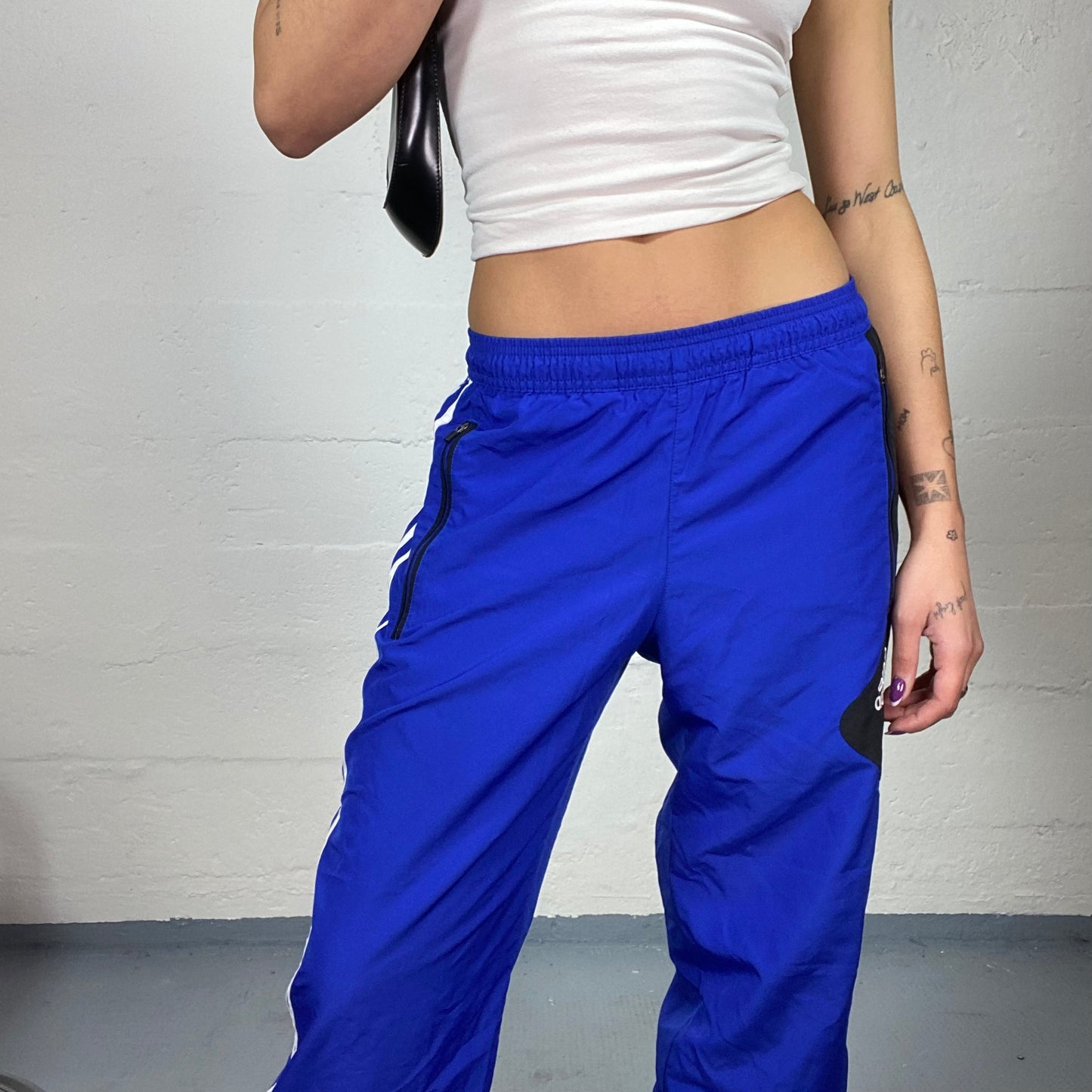 Vintage 2000's Adidas Sporty Electric Blue Tracking Pants with Brand Triple Trim Side Detail (S)