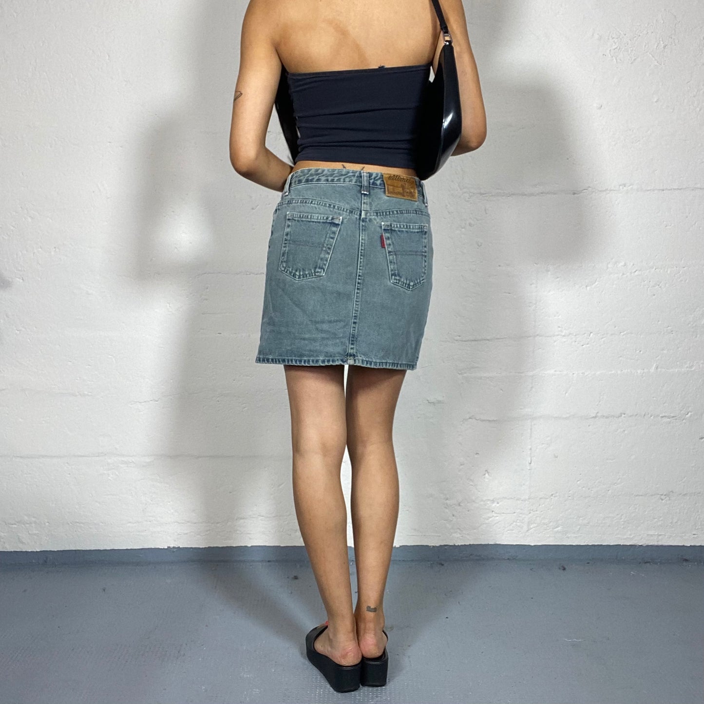 Vintage 2000's Downtown Girl Dark Greenish Denim Mini Skirt (S)