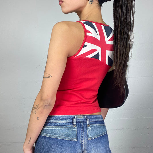 Vintage 2000's Reebok Sporty Red Top with Brand Logo & UK Flag Back Print Detail (S)