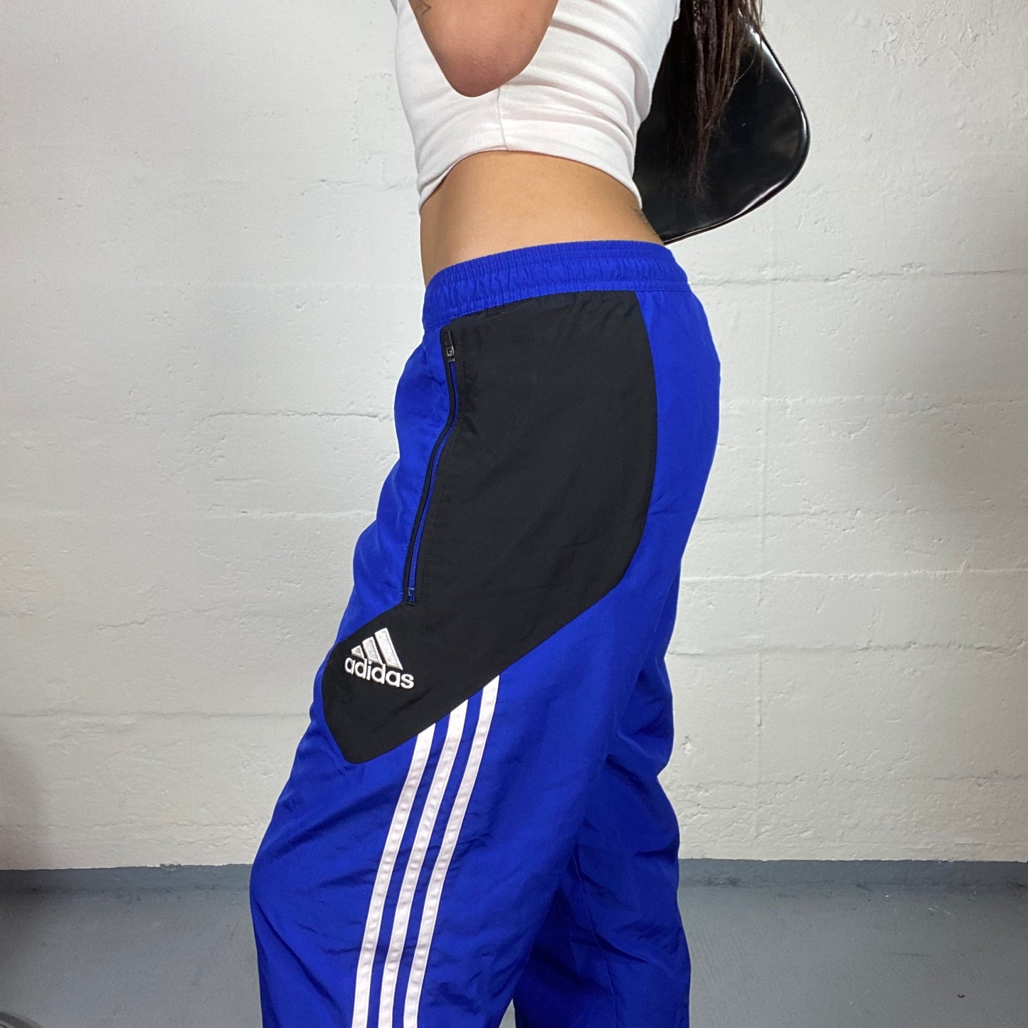 Vintage 2000's Adidas Sporty Electric Blue Tracking Pants with Brand Triple Trim Side Detail (S)