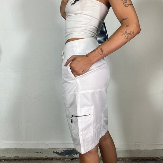 Vintage 2000's Streetwear White Nylon Tube Midi Skirt with Belt Detail (S)