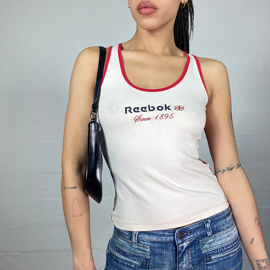 Vintage 2000's Reebok Sporty Red Top with Brand Logo & UK Flag Back Print Detail (S)