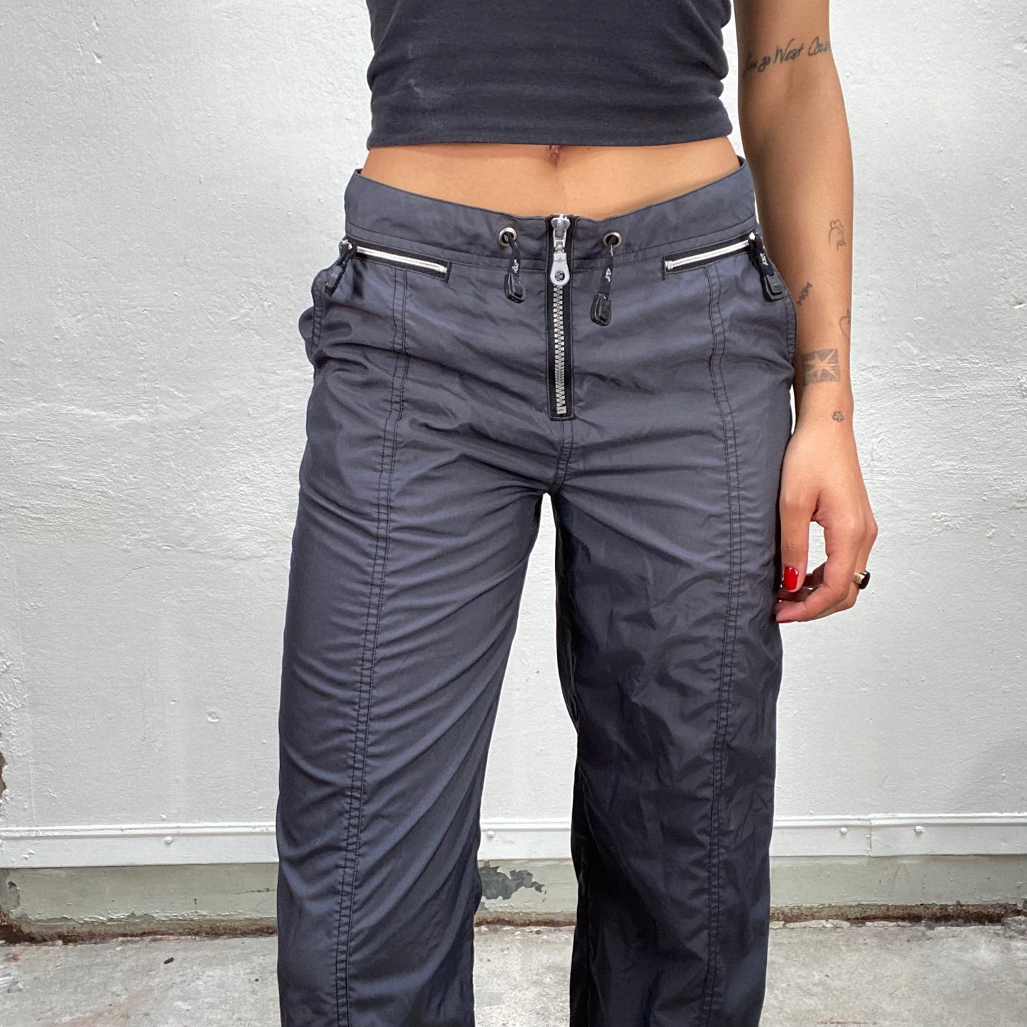 Vintage 90's Streetstyle Dark Grey Track Pants with Zipper Details (S)