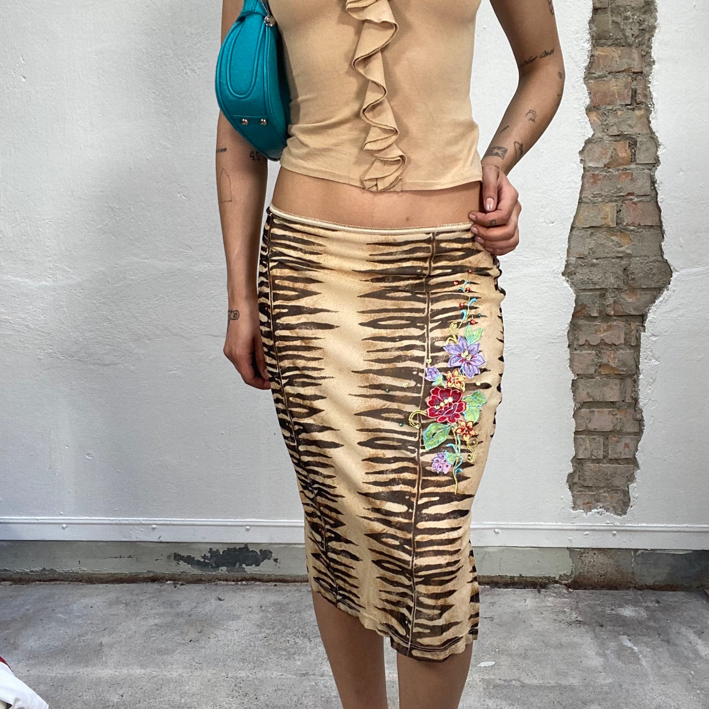 Vintage 2000's Grunge Tiger Print Midi Skirt (Matching Top) (S)