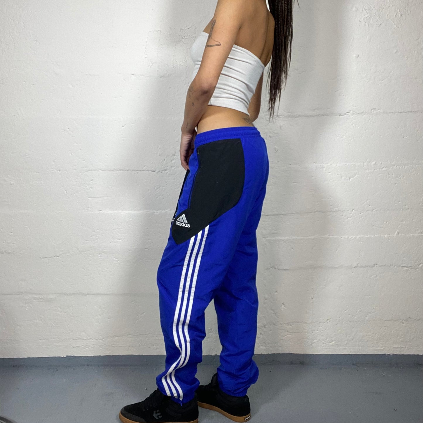 Vintage 2000's Adidas Sporty Electric Blue Tracking Pants with Brand Triple Trim Side Detail (S)