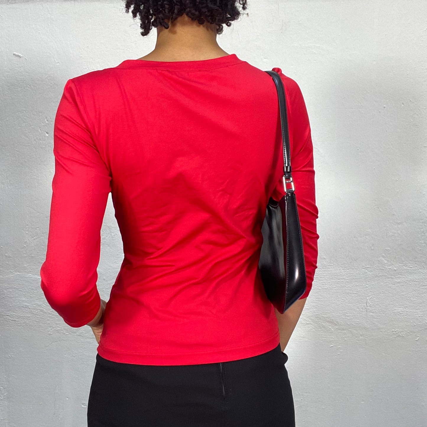 Vintage 90's Downtown Girl Red Midi Sleeve V-Neck Top (S)