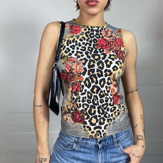 Vintage 2000's Morgan Scary Spice Cheetah Print Top with Red Roses Print (S)