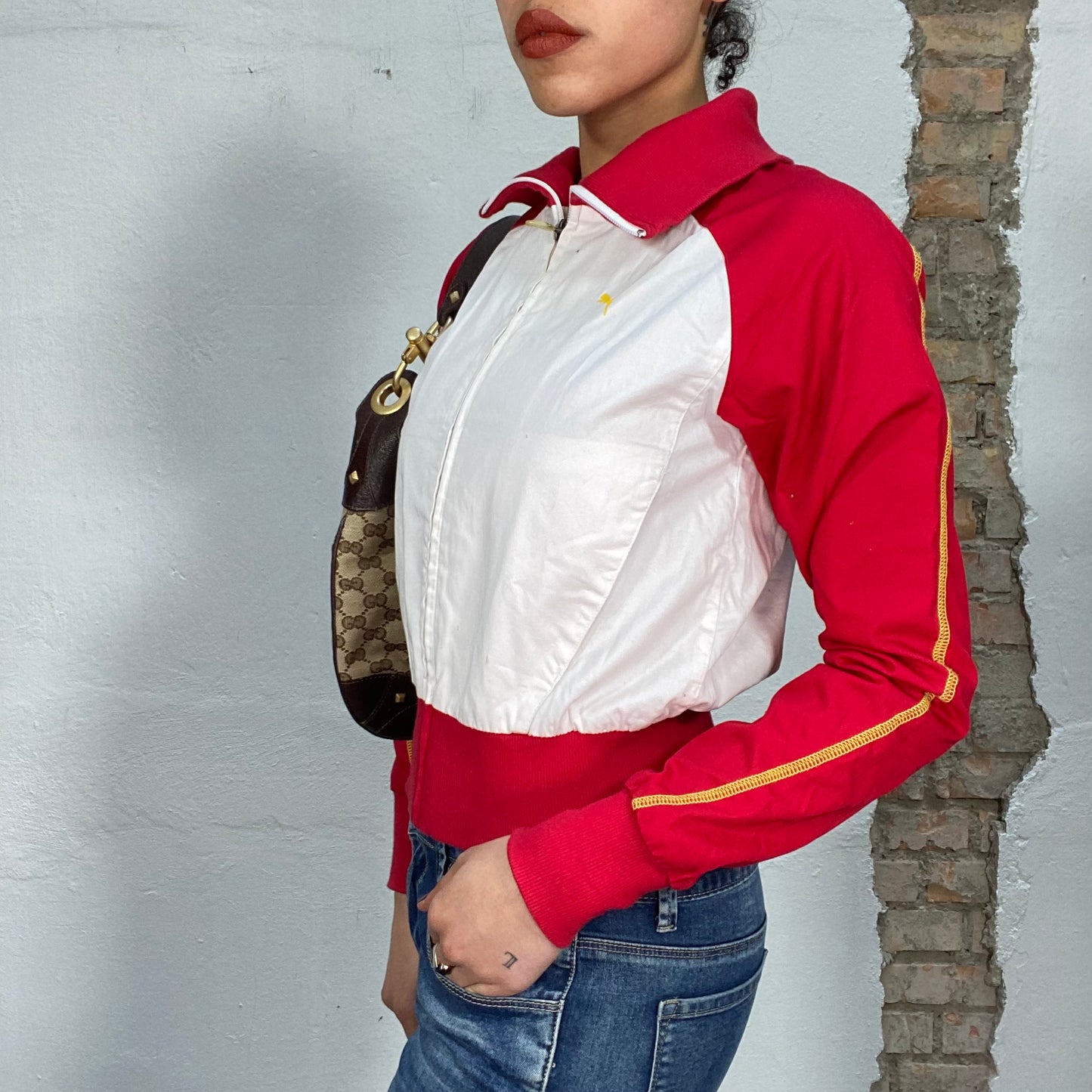 Vintage 2000's Puma White and Red Zip Up Sweater (XS/S)