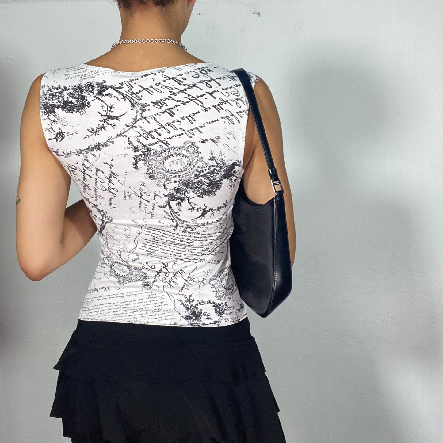 Vintage 2000's Streetstyle White One Shoulder Top with Black Writing Print (S)