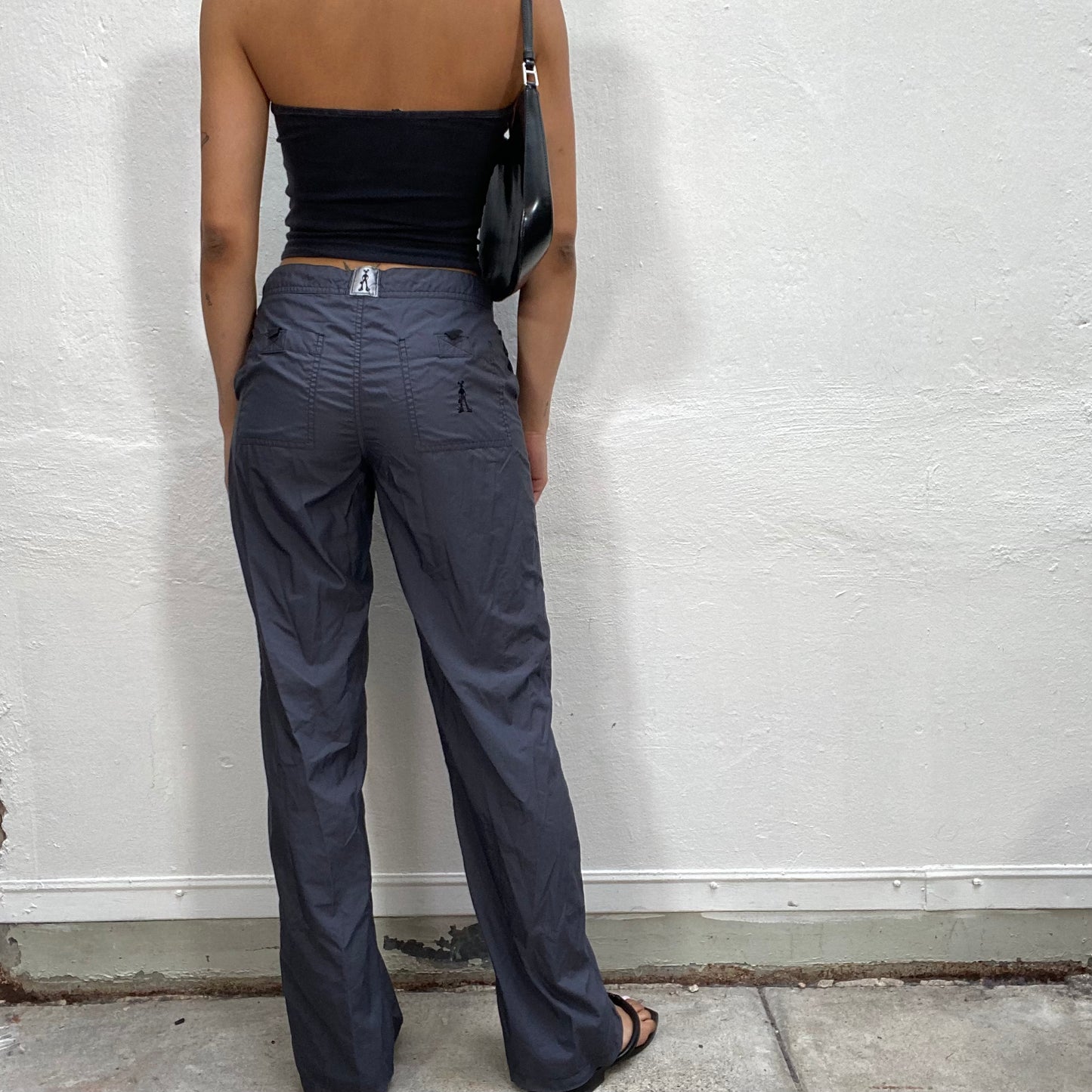 Vintage 90's Streetstyle Dark Grey Track Pants with Zipper Details (S)