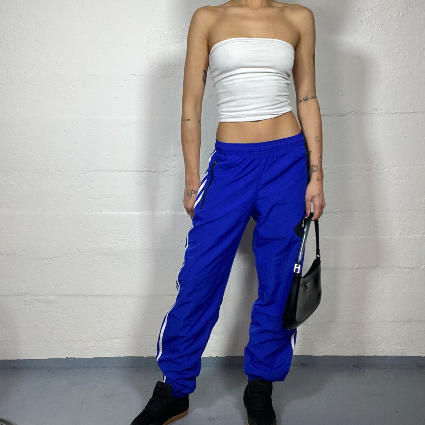 Vintage 2000's Adidas Sporty Electric Blue Tracking Pants with Brand Triple Trim Side Detail (S)