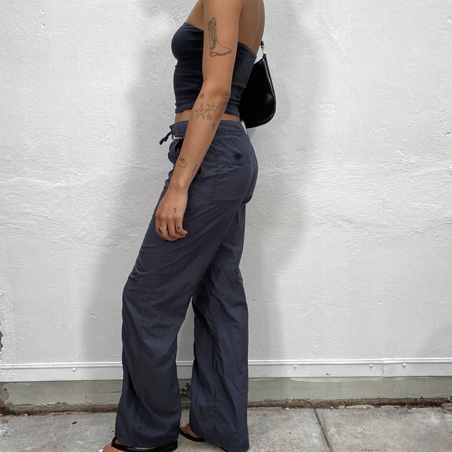 Vintage 90's Streetstyle Dark Grey Track Pants with Zipper Details (S)