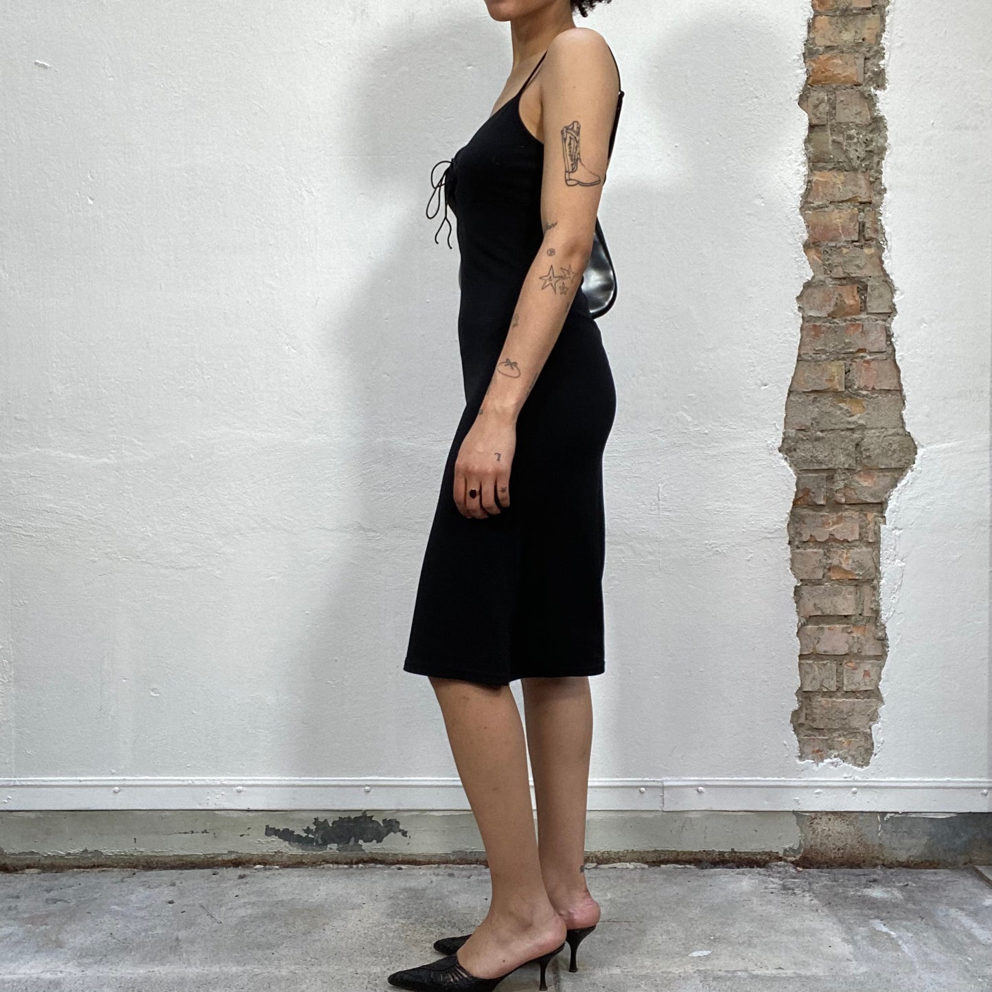 Vintage 2000's Romantic Black Midi Cami Dress with Straps (S)