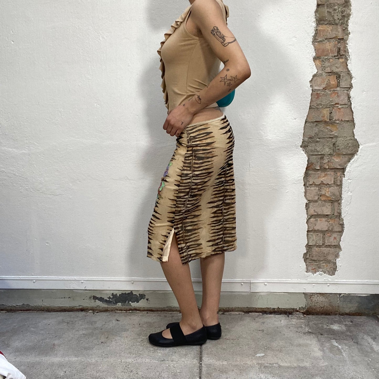 Vintage 2000's Grunge Tiger Print Midi Skirt (Matching Top) (S)