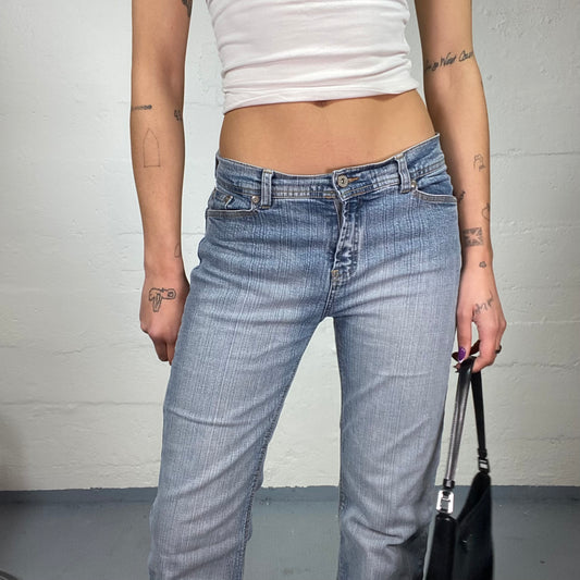 Vintage 2000's Downtown Girl Light Denim Pants with Low Waist Cut (S)