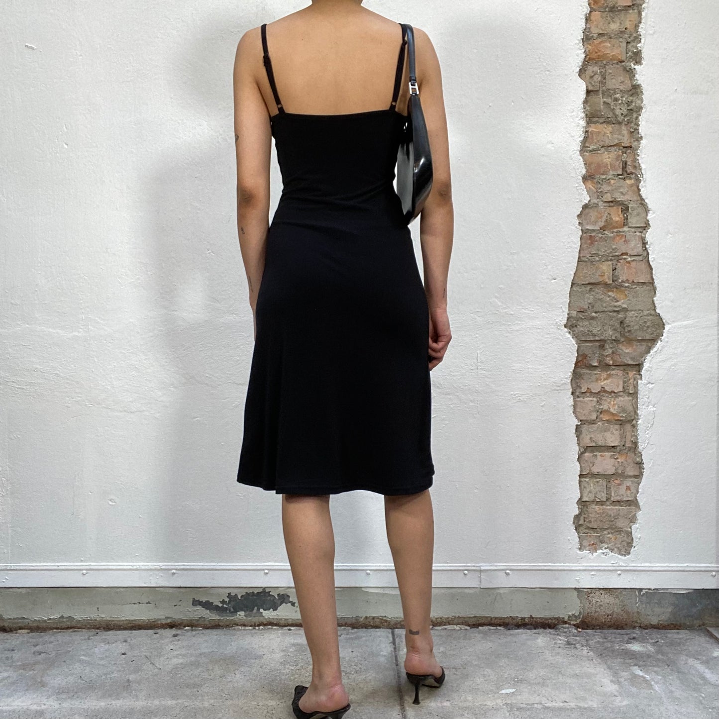 Vintage 2000's Romantic Black Midi Cami Dress with Straps (S)