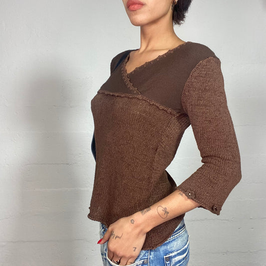 Vintage 90's Fairy Brown Knitted Top with Crossed Chest Detail (S/M)