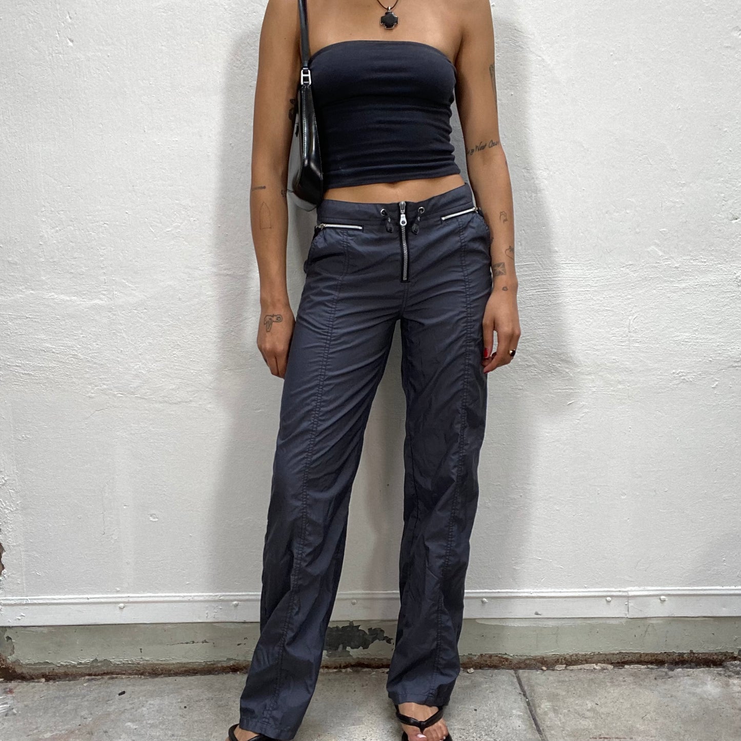 Vintage 90's Streetstyle Dark Grey Track Pants with Zipper Details (S)