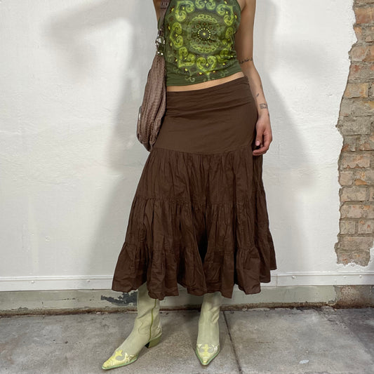 Vintage 90's Indie Brown A-Line Maxi Skirt (S/M)