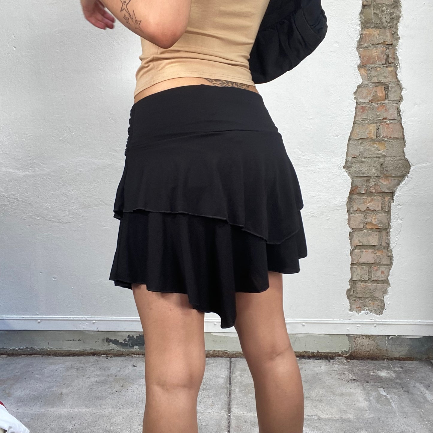 Vintage 2000's Sleaze Black Mini Skirt with Big Ring Waist Detail (S)